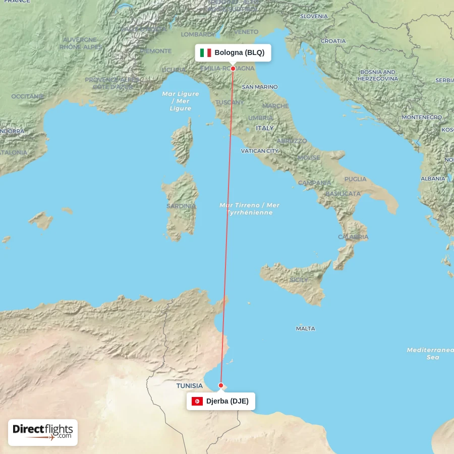DJE - BLQ route map