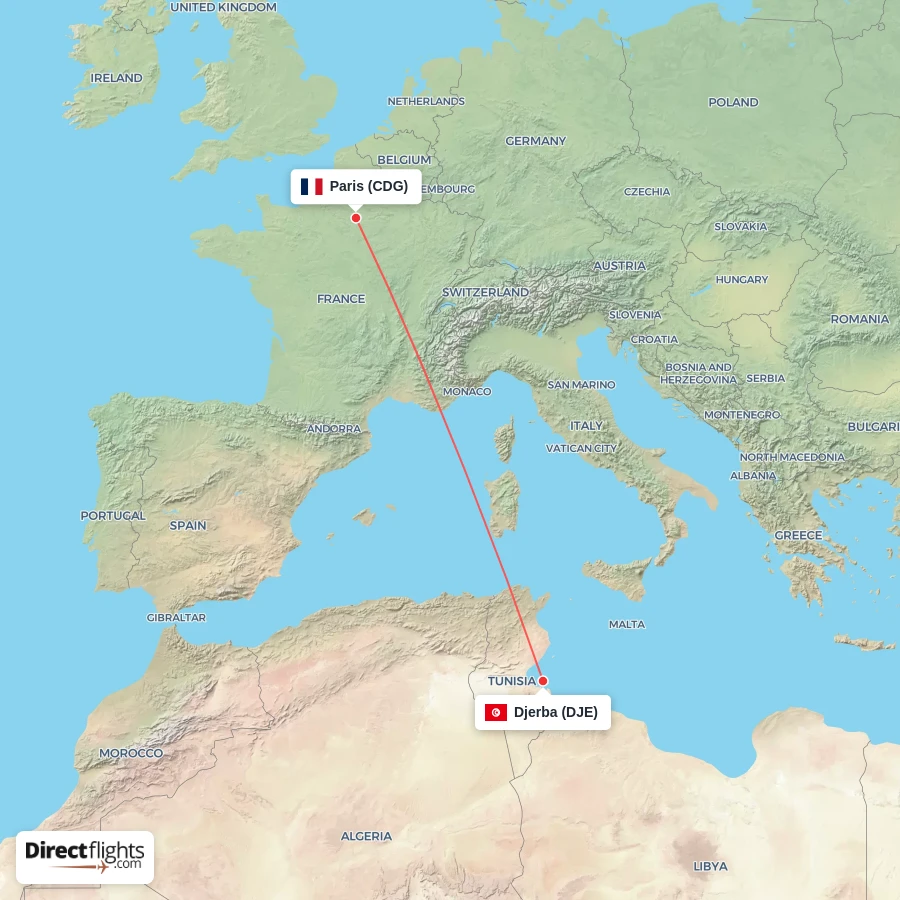 DJE - CDG route map