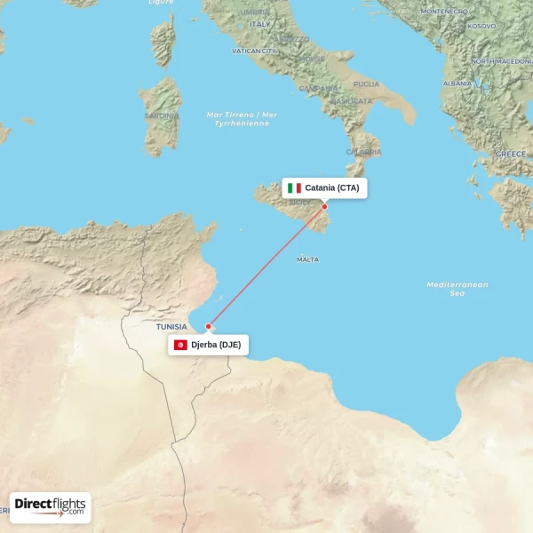 Djerba - Catania direct flight map