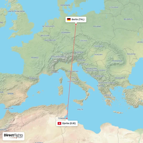 Djerba - Berlin direct flight map