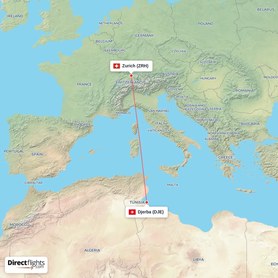 DJE - ZRH route map