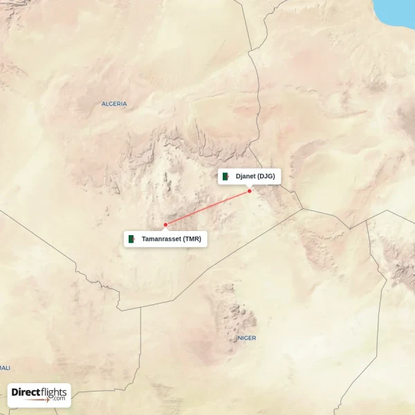 Djanet - Tamanrasset direct flight map