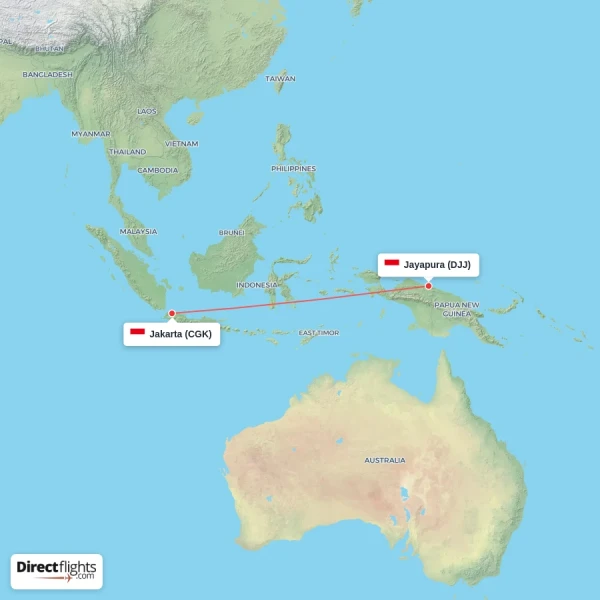 Jayapura - Jakarta direct flight map