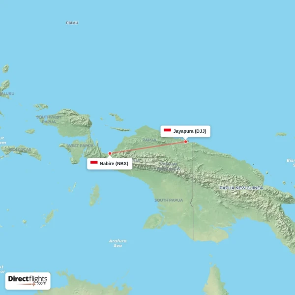 Jayapura - Nabire direct flight map