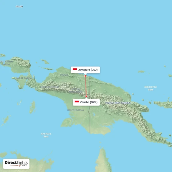 Jayapura - Oksibil direct flight map