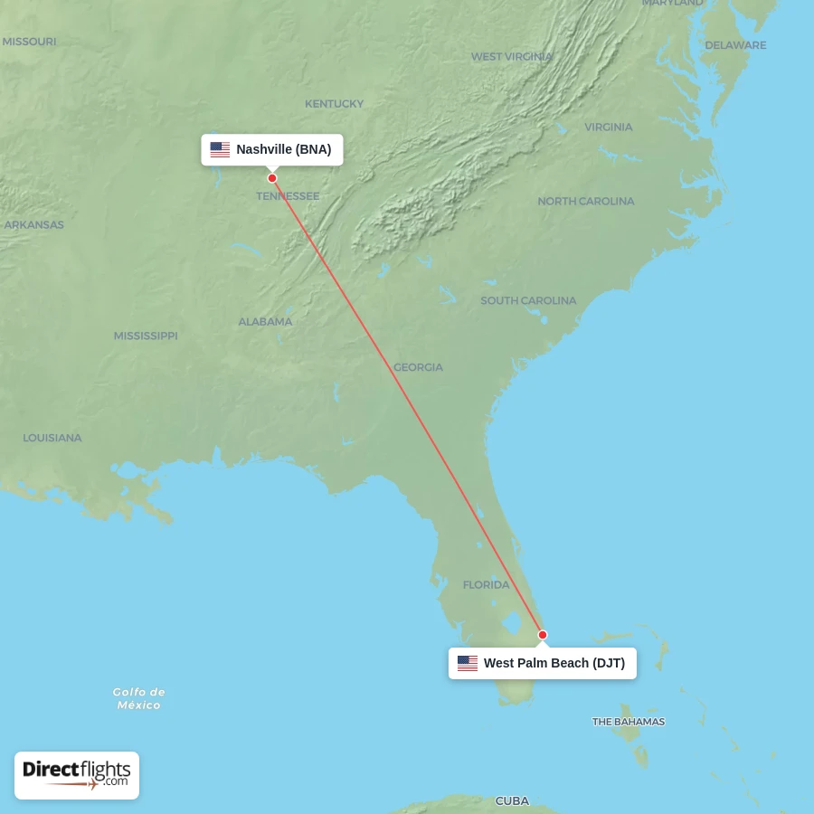 DJT - BNA route map