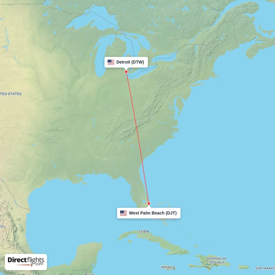 DJT - DTW route map