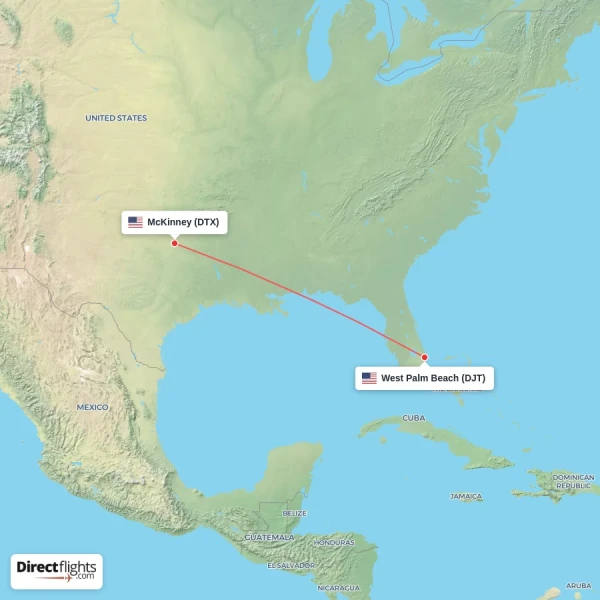West Palm Beach - McKinney direct flight map