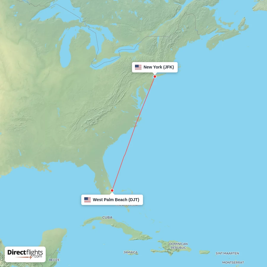 DJT - JFK route map