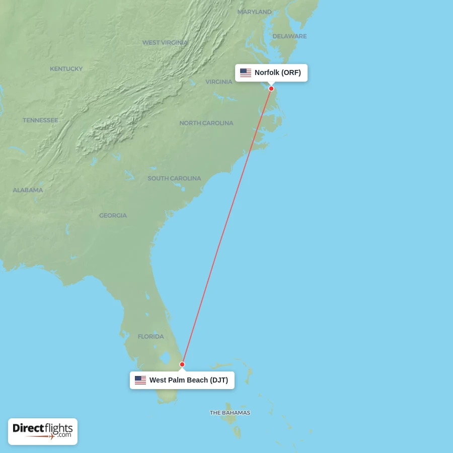 DJT - ORF route map