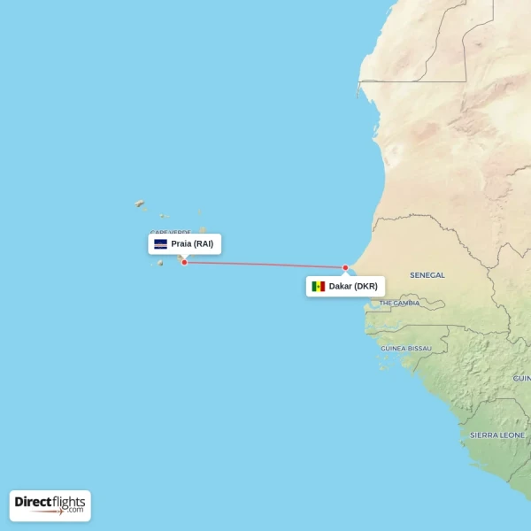 Dakar - Praia direct flight map