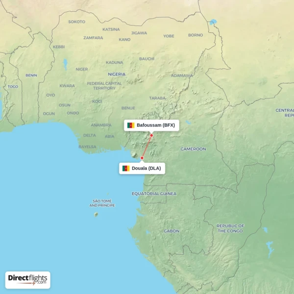 Douala - Bafoussam direct flight map