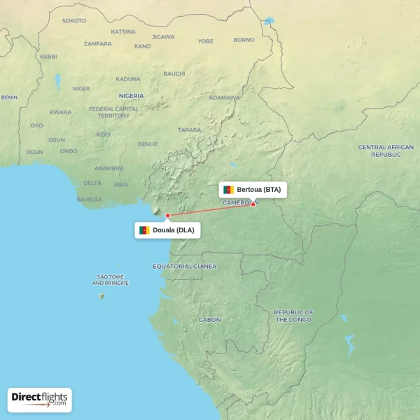 Douala - Bertoua direct flight map