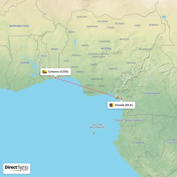 Douala - Cotonou direct flight map
