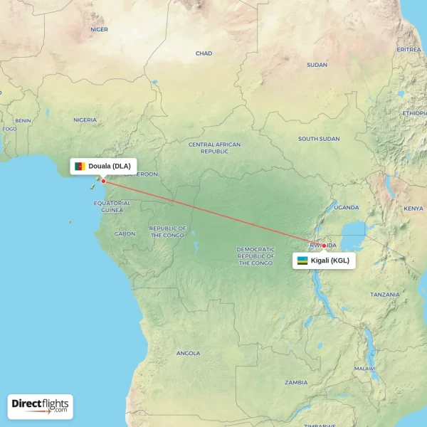 Douala - Kigali direct flight map