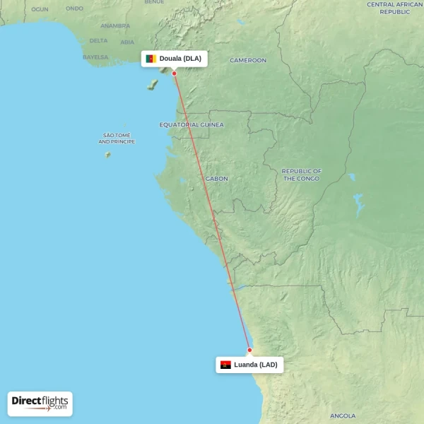 Douala - Luanda direct flight map