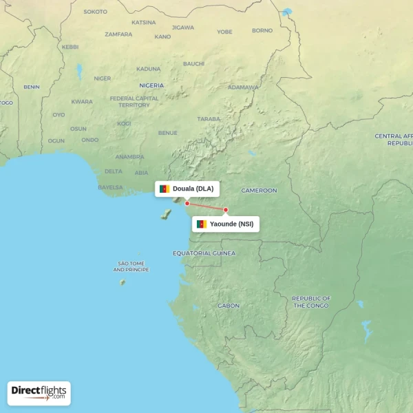 Douala - Yaounde direct flight map