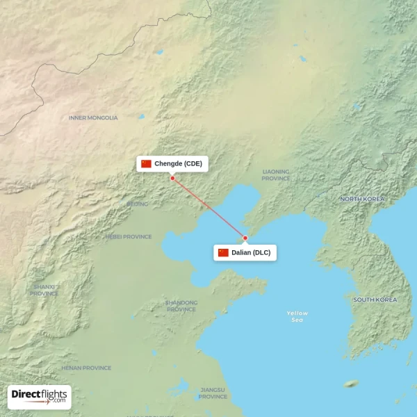 Dalian - Chengde direct flight map