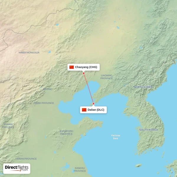 Dalian - Chaoyang direct flight map