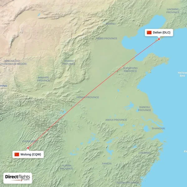 Dalian - Wulong direct flight map