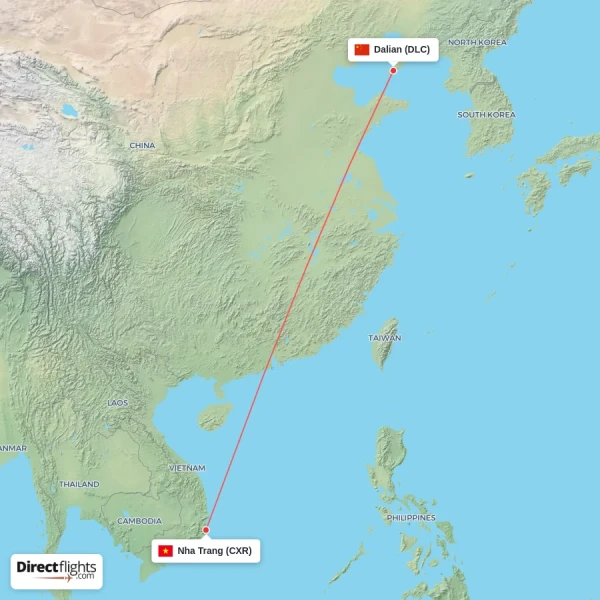 Dalian - Nha Trang direct flight map
