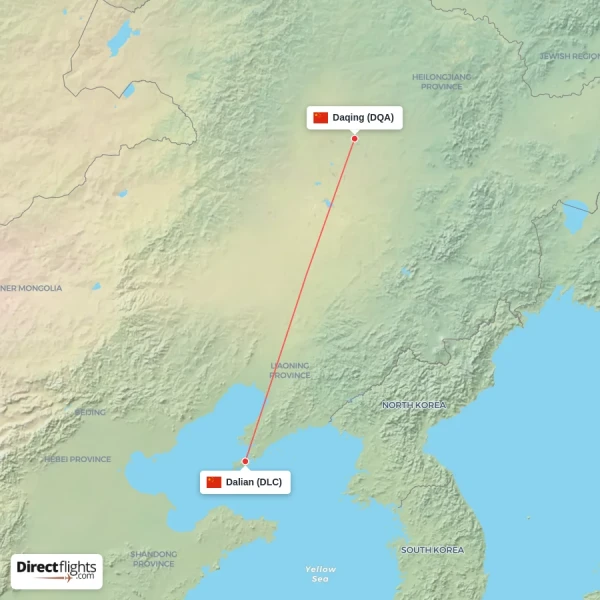 Dalian - Daqing direct flight map