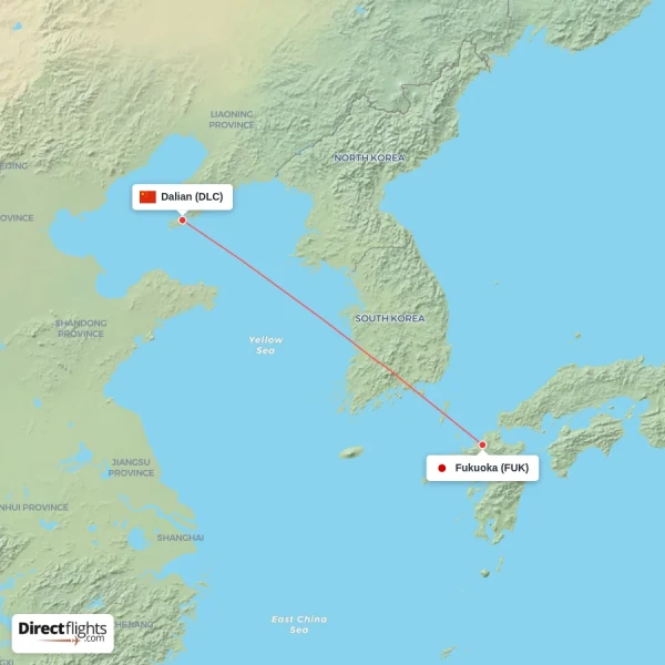 Dalian - Fukuoka direct flight map