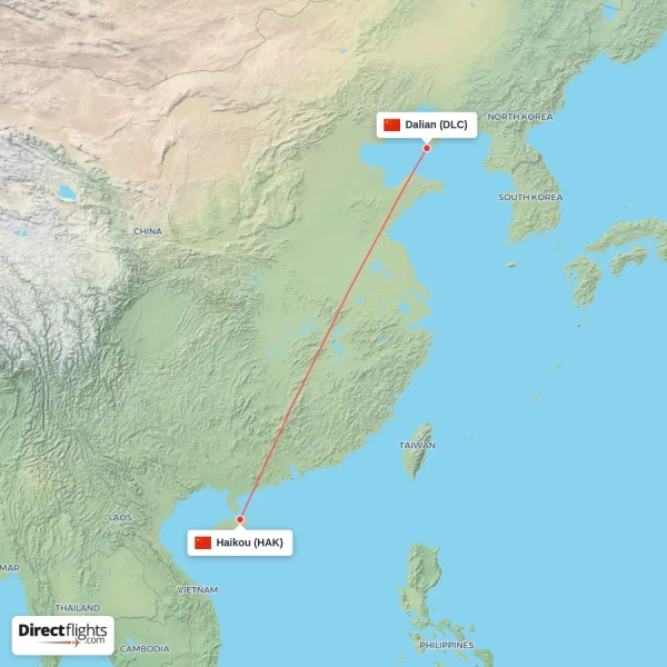 Dalian - Haikou direct flight map
