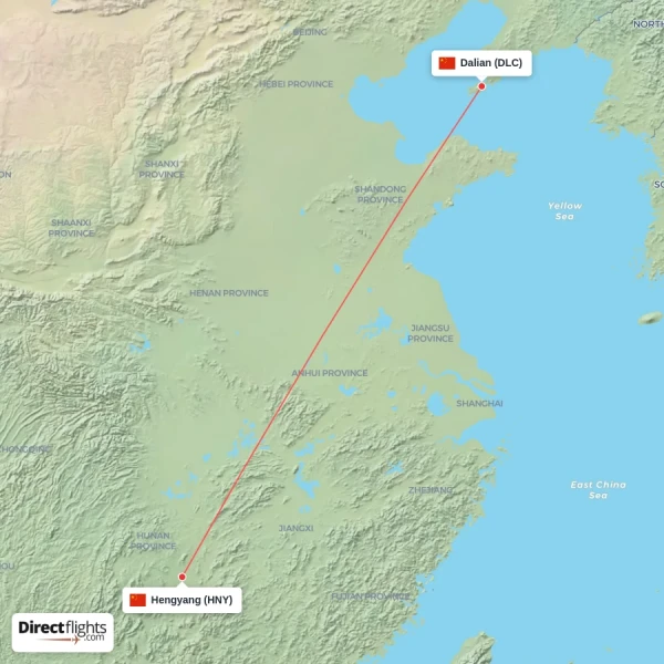 Dalian - Hengyang direct flight map