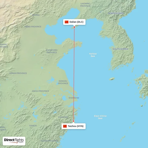 Dalian - Taizhou direct flight map