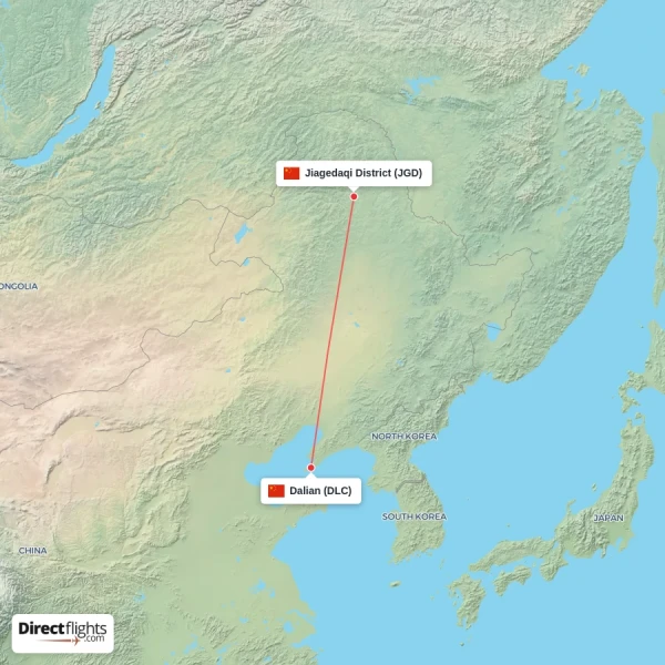 Dalian - Jiagedaqi District direct flight map