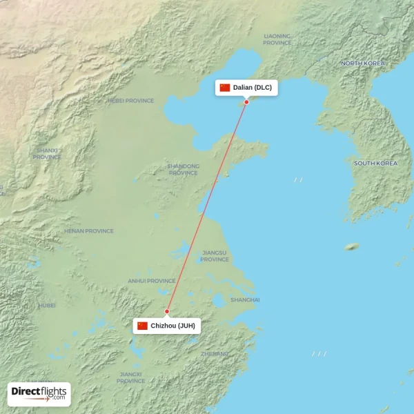 Dalian - Chizhou direct flight map