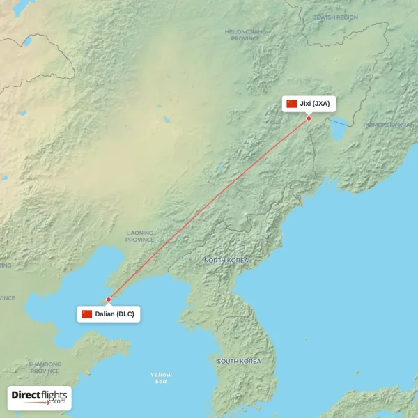Dalian - Jixi direct flight map