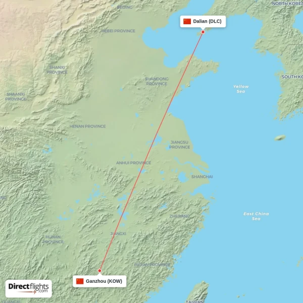Dalian - Ganzhou direct flight map