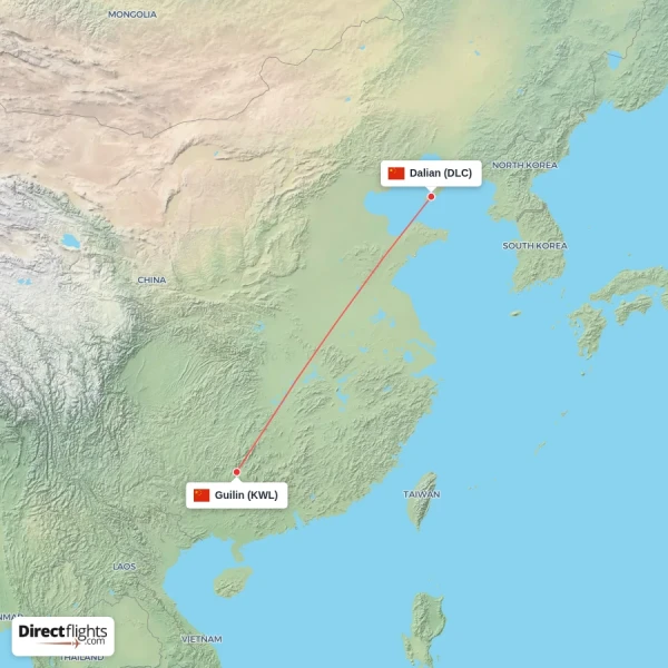 Dalian - Guilin direct flight map