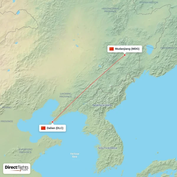 Dalian - Mudanjiang direct flight map