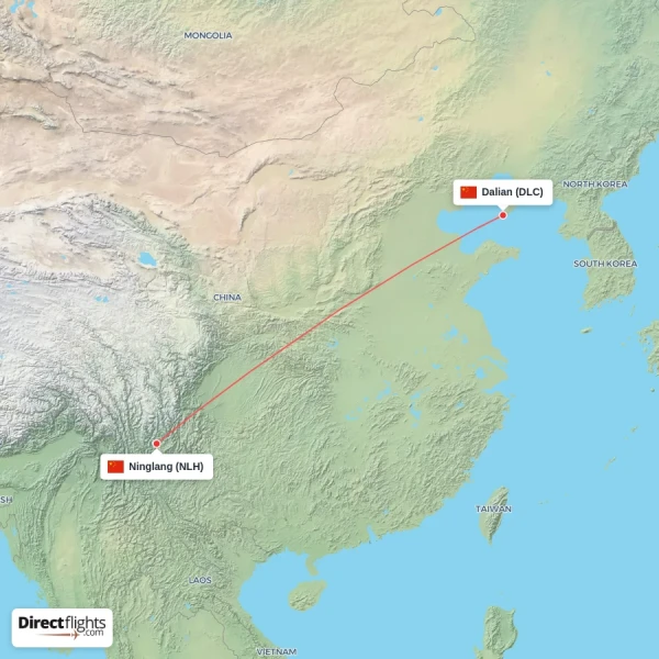 Dalian - Ninglang direct flight map
