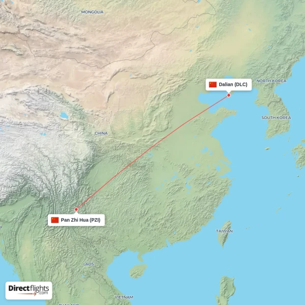 Dalian - Pan Zhi Hua direct flight map