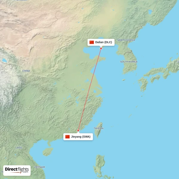 Dalian - Jieyang direct flight map