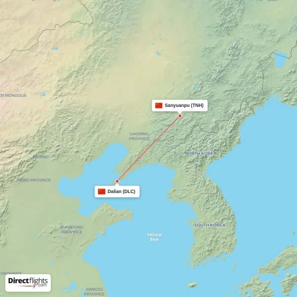 Dalian - Sanyuanpu direct flight map