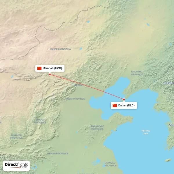 Dalian - Ulanqab direct flight map