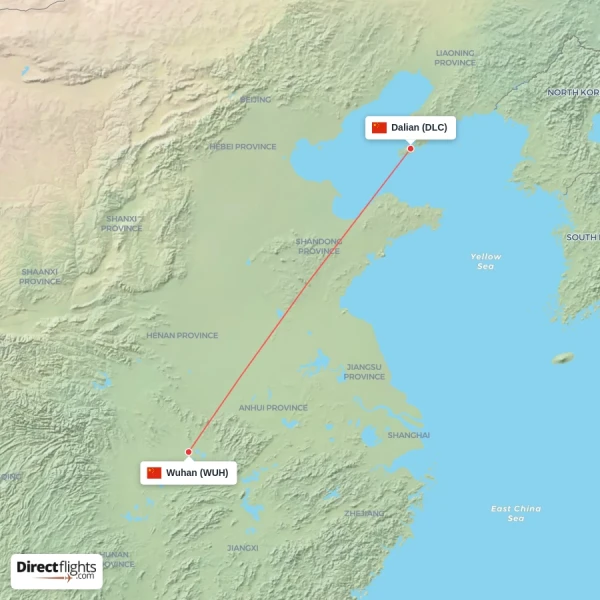 Dalian - Wuhan direct flight map