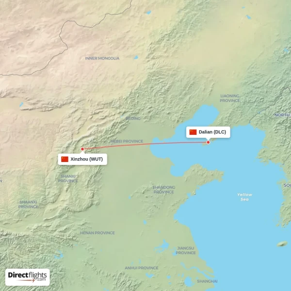 Dalian - Xinzhou direct flight map