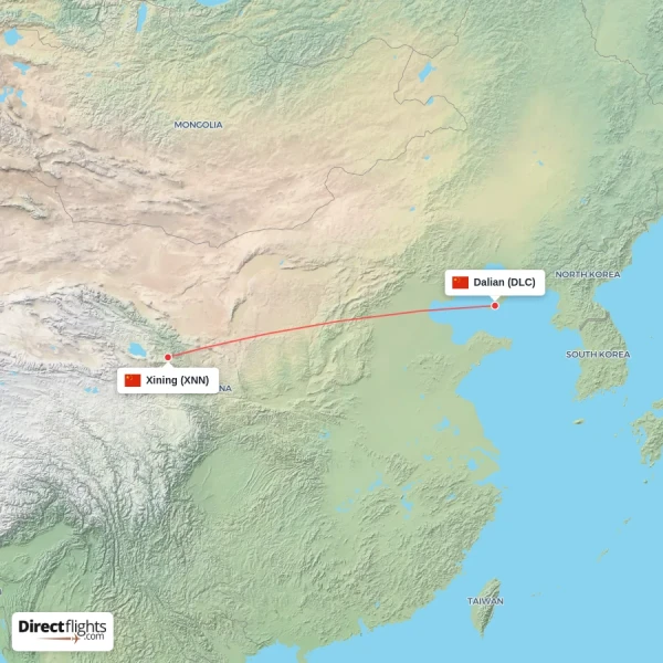 Dalian - Xining direct flight map