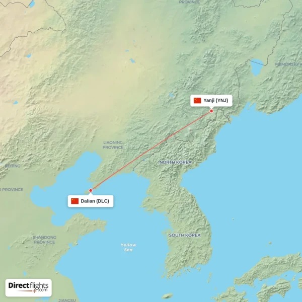 Dalian - Yanji direct flight map