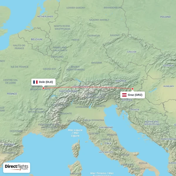 Dole - Graz direct flight map