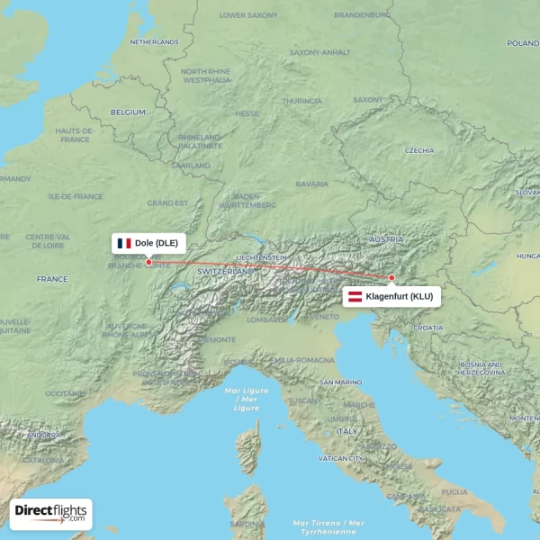 Dole - Klagenfurt direct flight map