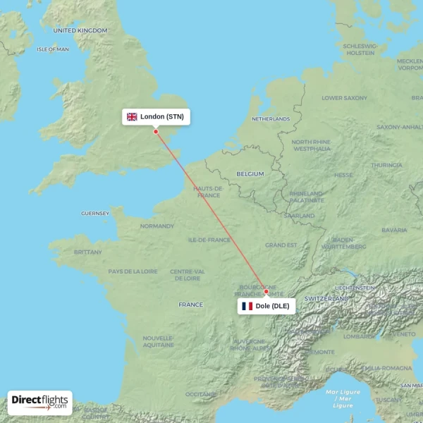 Dole - London direct flight map