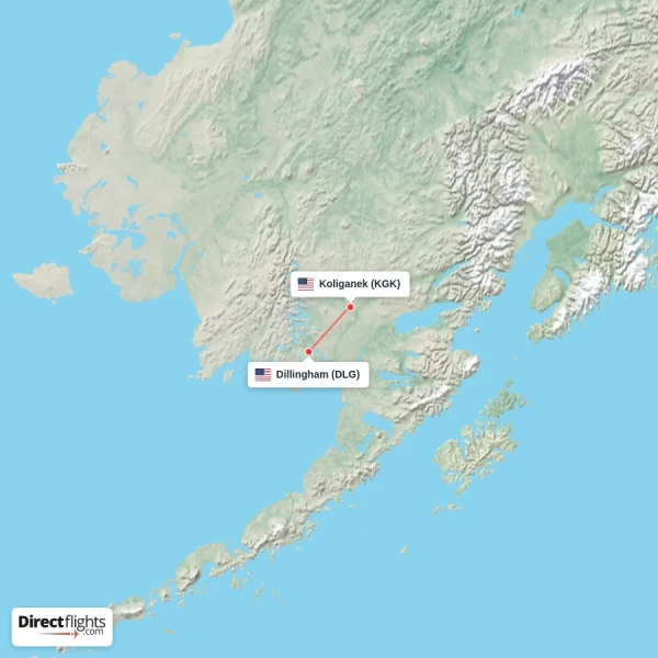 Dillingham - Koliganek direct flight map