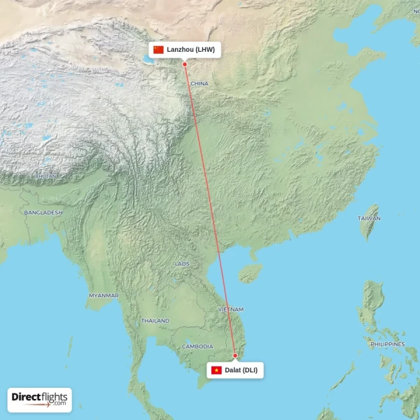 Dalat - Lanzhou direct flight map